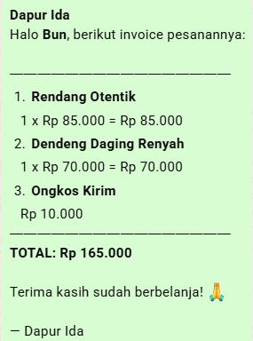 Contoh Invoice WhatsApp